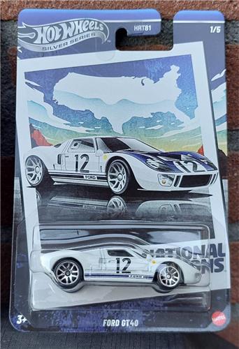 Hot Wheels Ford GT40, National Icons JBY87 Schaal 1/64 Auto, 3 jaar, Metaal, wit