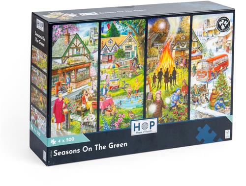 HOP - House of Puzzles 4 Puzzles - Dorfplatz im Wandel der Jahreszeiten - 500 Teile.