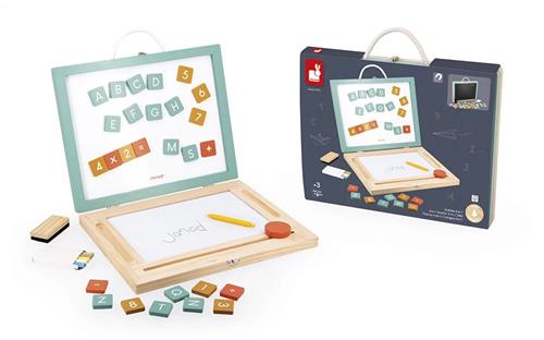 Janod - 4-In-1 Tekenbord - Met Meer Dan 40 accessoires Voor Een Compleet Educatief Spel - Compact En Gemakkelijk Mee Te Nemen - Bevat 4 Activiteiten - Geschikt Vanaf 3 Jaar