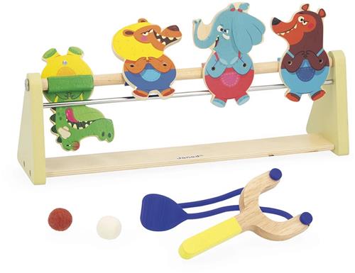 Janod Applepop - Knock Them Over Game  Houten Behendigheidsspel  Inclusief Katapult En 2 Ballen  Gemaakt Van FSC® Gecertificeerd Hout  Geschikt Vanaf 5 Jaar