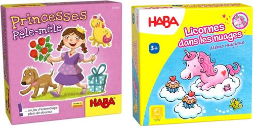 Haba - 2 jeux à partir de 3 ans - Princesses pêle-mêle & LicorneS dans les nuages - memo (français)