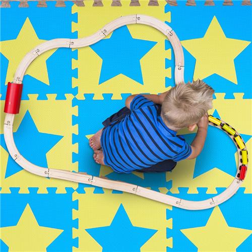 Relaxdays speelmat foam sterren - puzzelmat - kinderen - speelkleed - vloermat eva schuim - roze-felroze
