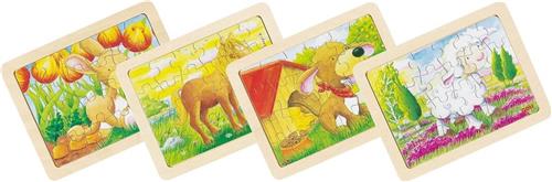 Goki Houten Puzzels Dieren, set van 6