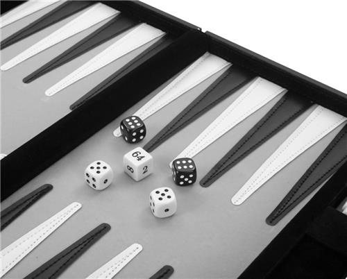Backgammon 11 inch grijs/ zwart/ wit gestikt