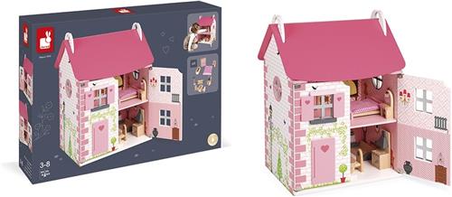 Janod - Mademoiselle Houten Poppenhuis - Met 3 Verdiepingen - Inclusief 11 Accessoires - Geschikt Vanaf 3 Jaar