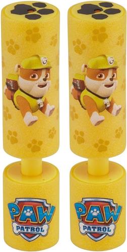 2x Paw Patrol waterpistool/waterpistolen van foam geel - Rubble - 15 cm - Zomerspeelgoed/buitenspeelgoed