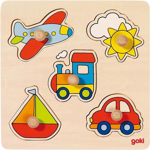 Goki Houten Noppenpuzzel Voertuigen