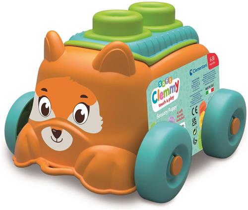 Clementoni Soft Clemmy - Emmer met Bouwset en Hondje - Zachte Stapelblokken - Speelgoed voor Babys vanaf 6 maanden