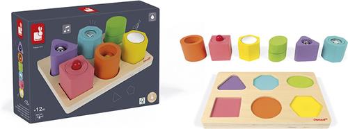 Janod - I Wood - Vorm En Geluid Puzzel - Om De Zintuigen Te Stimuleren - FSC® Houten Blokken En Puzzel - Geschikt Vanaf 1 Jaar
