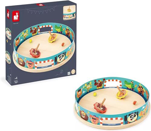 Janod Applepop - Arena Met Draaitollen - Bevat 1 Geïllustreerde Arena, 2 Tollen Met Lanceerinrichting En 2 Glazen Knikkers - Geschikt Vanaf 4 Jaar
