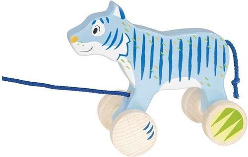 Goki Trekdier Tijger Junior 18 X 8 Cm Hout Blauw