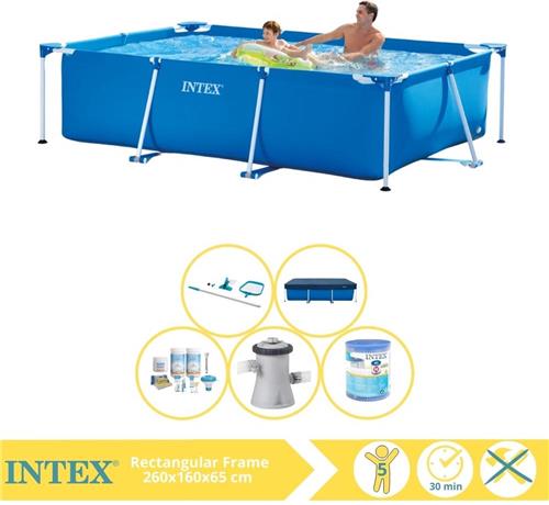 Intex Rectangular Frame Zwembad - Opzetzwembad - 260x160x65 cm - Inclusief Afdekzeil, Onderhoudspakket, Zwembadpomp, Filter en Onderhoudsset