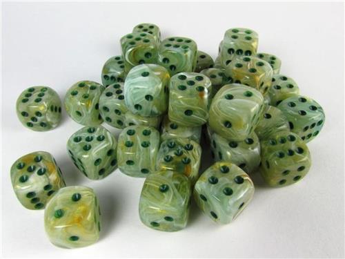 Chessex Marble Green/dark green D6 12mm Dobbelsteen Set (36 stuks)