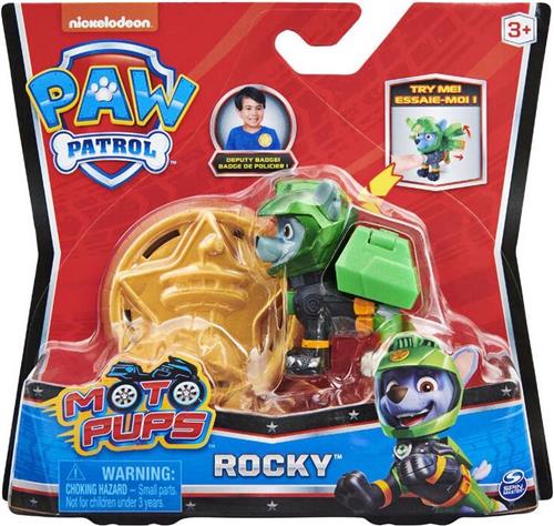 PAW Patrol Moto Pups Rocky rescue pup verzamelfiguur + politie badge