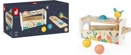 Janod Pure - Tap Tap Xylofoon - Behendigheidsspel - 2 Spelletjes In 1: Een Bijenhamer Om Op De 3 Vallende Ballen Te Slaan En Een Uitneembare Xylofoon Om Overal Te Kunnen Spelen! - Geschikt Vanaf 1 Jaar