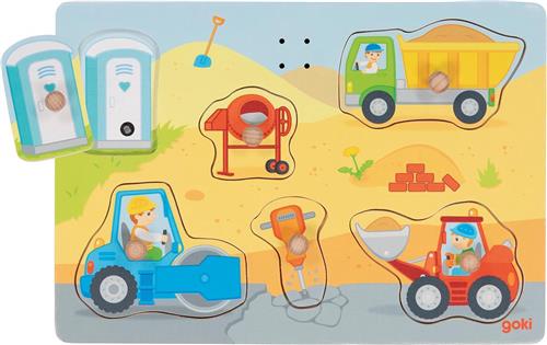 Goki Houten Vormenpuzzel Bouwplaats met Geluid, 6st.