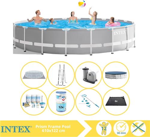 Intex Prism Frame Zwembad - Opzetzwembad - 610x122 cm - Inclusief Onderhoudspakket, Filter, Onderhoudsset en Solar Mat