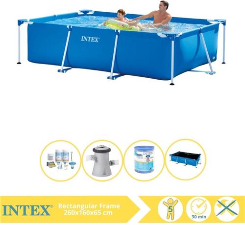 Intex Rectangular Frame Zwembad - Opzetzwembad - 260x160x65 cm - Inclusief Solarzeil Pro, Onderhoudspakket, Zwembadpomp en Filter