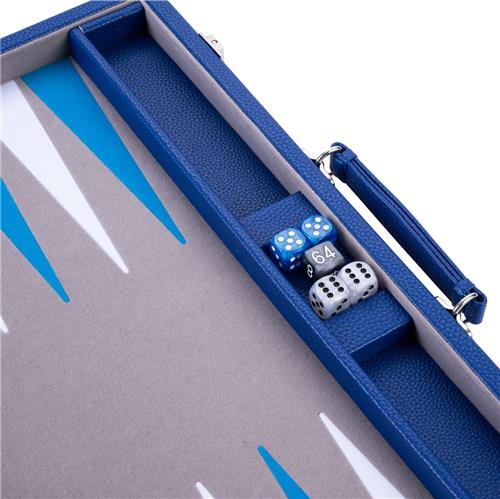 Backgammon 15 , grijs/blauw/wit ingelegd vilt
