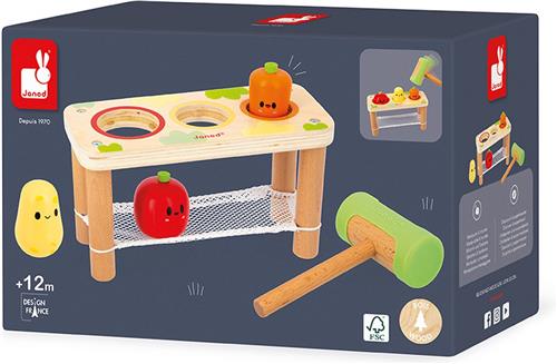 Janod Boerderij - Hamerspel Groente - Oogst de Groenten Door Erop Te Tikken Met De Hamer - Om De Motorische Vaardigheden Te Ontwikkelen - Geschikt Vanaf 12 Maanden