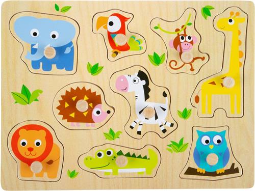 Small Foot - Houten Noppenpuzzel Dierentuin, 9st.