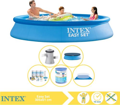 Intex Easy Set Zwembad - Opblaaszwembad - 305x61 cm - Inclusief Afdekzeil, Onderhoudspakket, Filter en Grondzeil