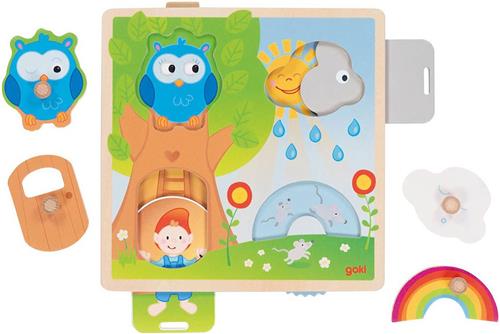 Goki Houten Achtergrond Vormenpuzzel Weer, 4st.