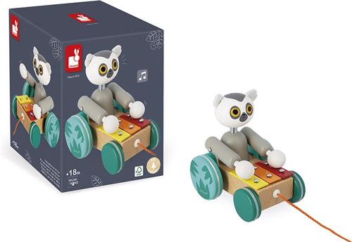 Janod Tropik - Trekfiguur Xylo-Maki - Zijn Armen Bewegen Als Hij Rolt, Dus Speelt De Maki Xylofoon Als Hij Gaat Wandelen! - Geschikt Vanaf 18 Maanden