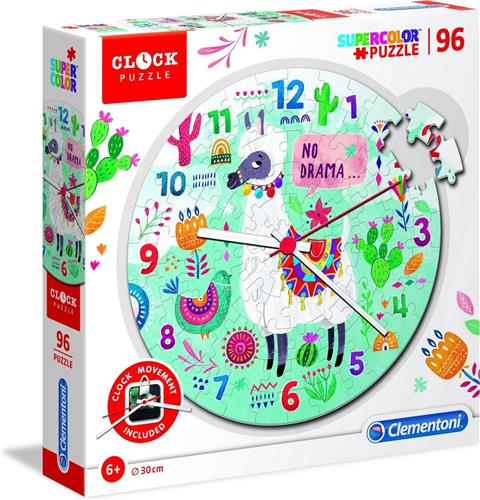 Clementoni - Klok Legpuzzel - Lama - 96 stukjes, puzzels kinderen