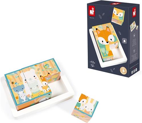 Janod Pure - Blokkenset - 6 Dierenportretten Om In Elkaar Te Zetten - Blokken Van Massief Hout - Geschikt Vanaf 1 Jaar