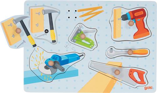 Goki Houten Vormenpuzzel Gereedschap met Geluid, 6st.