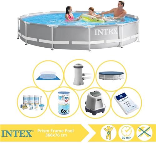 Intex Prism Frame Zwembad - Opzetzwembad - 366x76 cm - Inclusief Afdekzeil, Onderhoudspakket, Filter, Grondzeil, Zoutsysteem en Zout