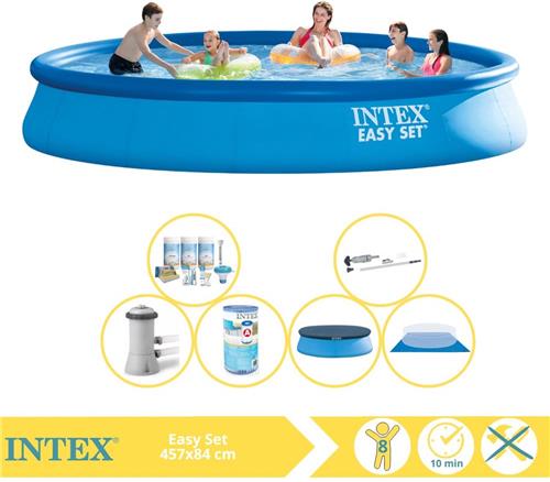 Intex Easy Set Zwembad - Opblaaszwembad - 457x84 cm - Inclusief Afdekzeil, Onderhoudspakket, Filter, Grondzeil en Stofzuiger