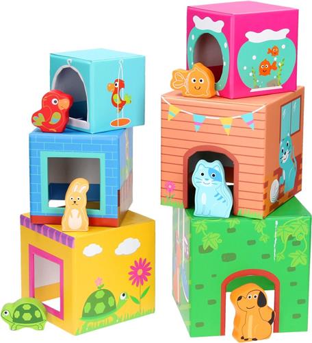 Stapel kubussen met huisdieren - Multi kleuren - Houten speelgoed vanaf 1 jaar