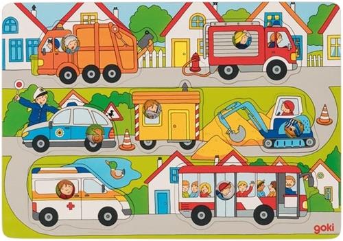 Goki Houten Achtergrond Vormenpuzzel in de Straten, 7st.