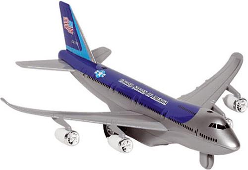 Donkerblauw vliegtuigje met licht en geluid