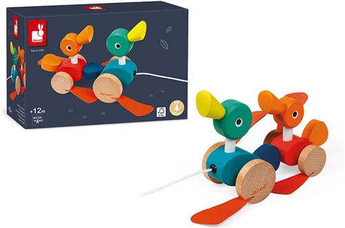 Janod Zigolos - Eendenfamilie Trekfiguur - Een Houten Eendenfamilie Die Je Overal Mee Naartoe Kunt Nemen - Geschikt Vanaf 1 Jaar