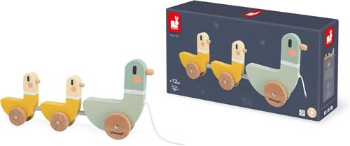 Janod Sweet Cocoon - Houten Trekfiguur Eenden - De Twee Eendjes Waggelen Terwijl Ze Bewegen! - Geschikt Vanaf 12 Maanden