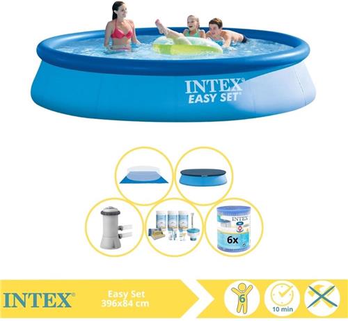 Intex Easy Set Zwembad - Opblaaszwembad - 396x84 cm - Inclusief Afdekzeil, Onderhoudspakket, Zwembadpomp, Filter en Grondzeil