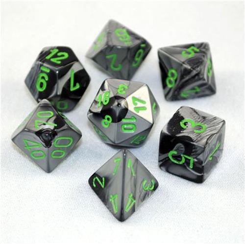 Chessex Gemini Mini-Polyhedral Black-Grey/green Dobbelsteen Set (7 stuks)