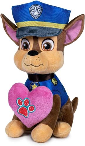Chase met Hart Paw Patrol Pluche Knuffel 20 cm [Paw-Patrol Liefde Love Valentijnsdag | Marshall, Skye, Chase, Rubble, Rocky, Zuma | Speelgoed Knuffeldier Knuffelhond voor kinderen jongens meisjes | Hond Pup Dog]