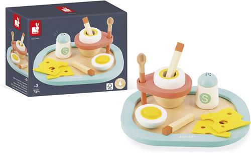 Janod In De Keuken - Mijn Eerste Eierdopje - Deze Houten Speelset Bestaat Uit: Een Ei, Eierdopje, Twee Soldaatjes, Twee Plakjes Kaas, Een Lepel, Zout En Een Mooi Dienblad - Geschikt Vanaf 3 Jaar
