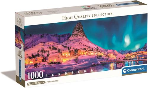 Clementoni - Puzzel - 1000 Stukjes - Panorama Compacte doos - Colorful Night - Lofoten Island - Puzzel Voor Volwassenen