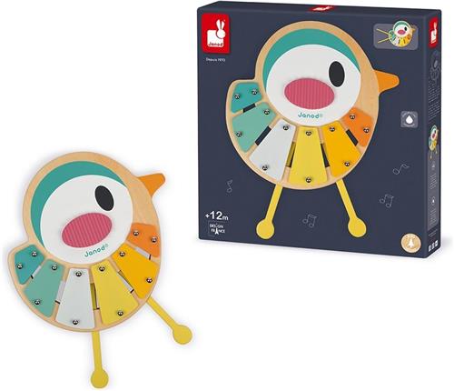 Janod Pure - Xylo-Vogel - De Xylofoon Heeft 6 Tonen - De Poten Van De Vogel Fungeren Als Trommelstokjes En Kunnen Binnenin Opgeborgen Worden! - Voor Extra Stabiliteit Is Hij Voorzien Van Antislipvoetjes - Geschikt Vanaf 1 Jaar