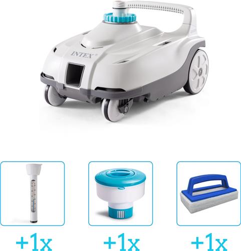 Zwembadonderhoud - Intex Zwembad stofzuiger ZX100 - Automatisch - 28006 inclusief Thermometer - Chloordrijver en Scrubborstel - 4-delig - Geschikt voor alle type zwembaden - Zwembadstofzuiger
