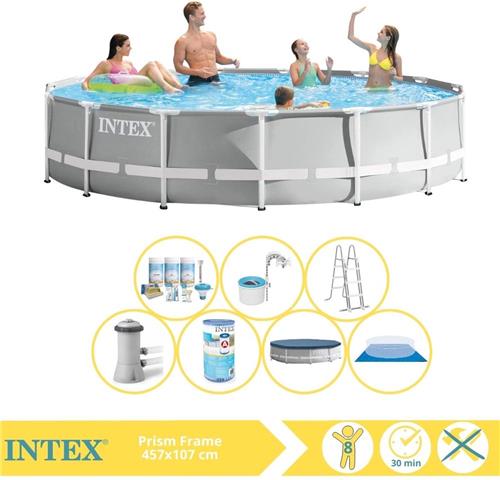 Intex Prism Frame Zwembad - Opzetzwembad - 457x107 cm - Inclusief Onderhoudspakket, Filter en Skimmer