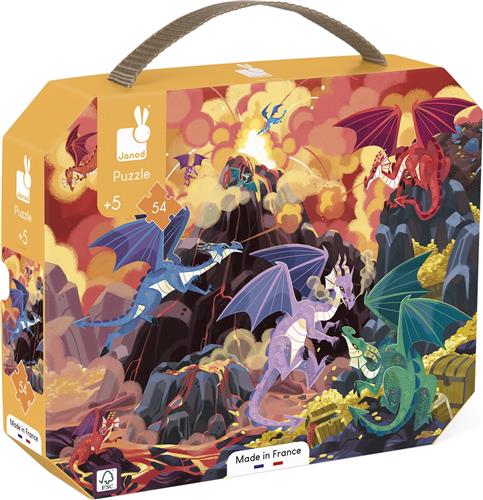Janod - Puzzel Vurige Draken - In Puzzelkoffer - 54 Stukjes - Geschikt Vanaf 5 Jaar