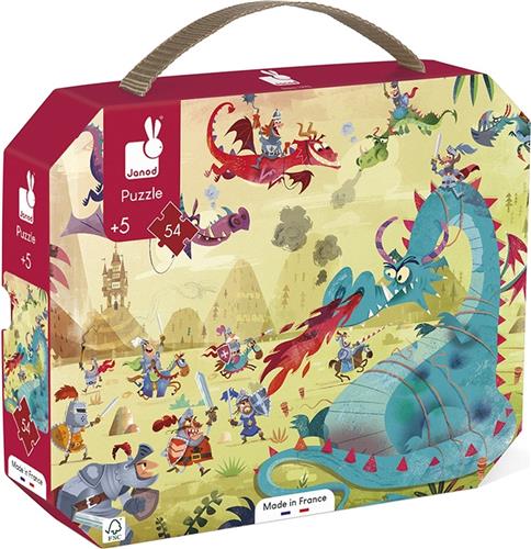 Janod - Puzzel Draken - In Puzzelkoffer - 54 Stukjes - Geschikt Vanaf 5 Jaar