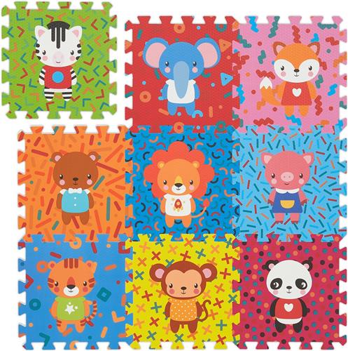 Relaxdays puzzelmat 9 delen - speelmat dieren - speeltegels foam - kinderen - babymat
