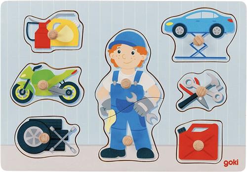 Goki Houten Noppenpuzzel Monteur, 8st.